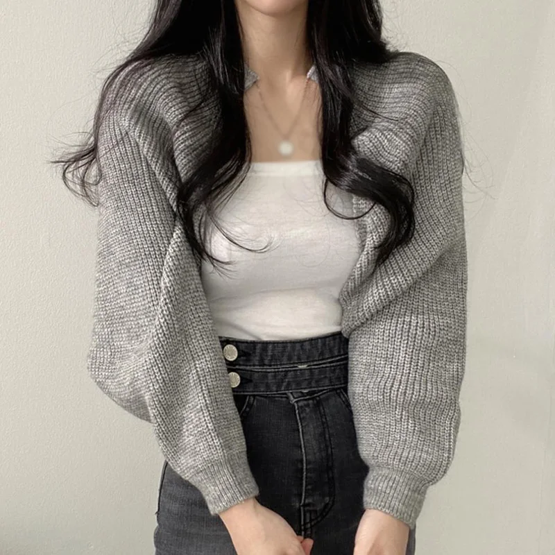 Women's Cardigans Knitted Long Sleeve Ultra Short Shawl Spring Autumn Sweater 4
