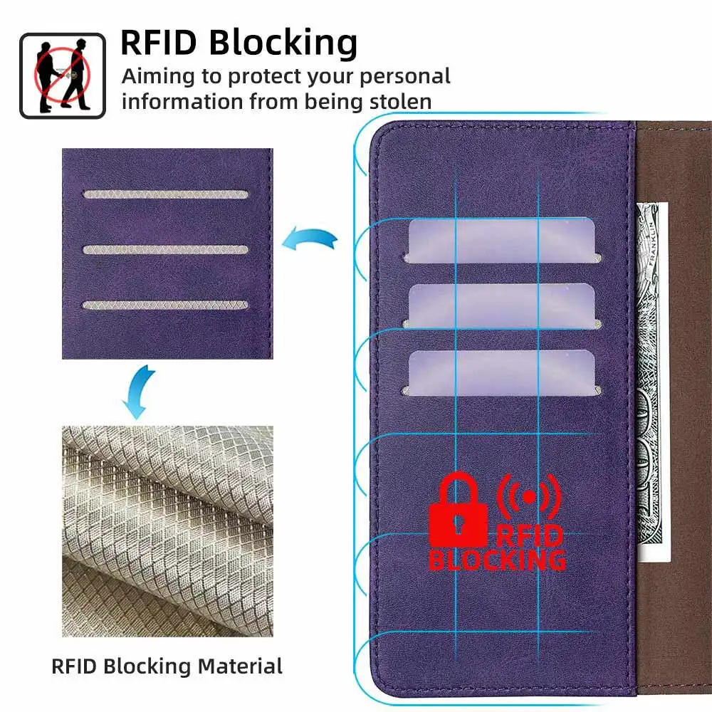 RFID 차단 카드 슬롯 홀스터 충격 방지 커버, 모토로라 엣지 50 프로 모토 엣지 50 프로 5G 가죽 플립 지갑 케이스
