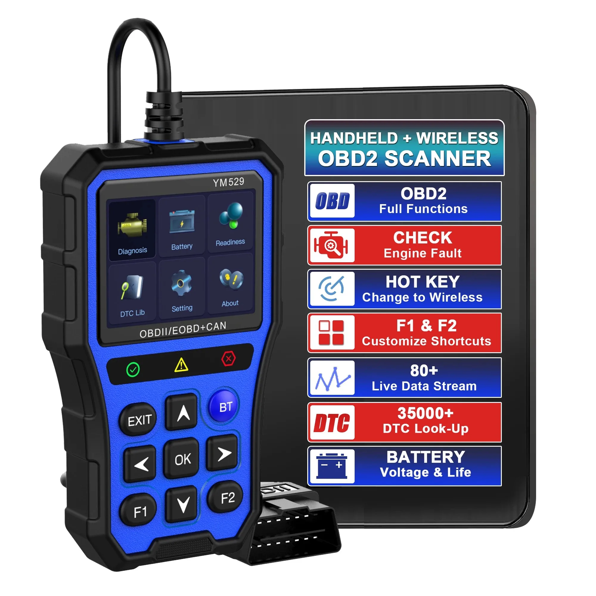 OBD-сканер, автомобильный детектор неисправностей, OBD2 считыватель кодов, автомобильный диагностический инструмент, быстрая работа с протоколами OBD II