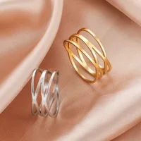 HIPEE Stainless Steel Multi Layer Rings for Women Minimalist Style Line Geometric Structure Ring Fashion Jewelry Wedding Gifts 1