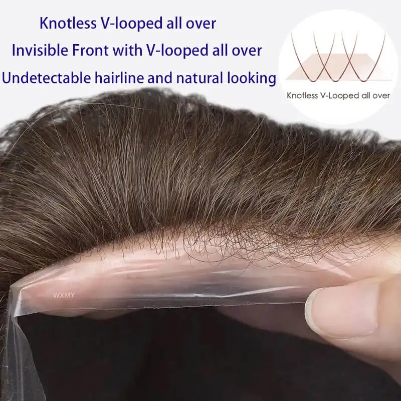 0.03mm Thin Skin Male Hair Prosthesis Invisible Hairline Men Toupee Male Wig Remy Human Hair Men's Capillary Prosthesis Systems