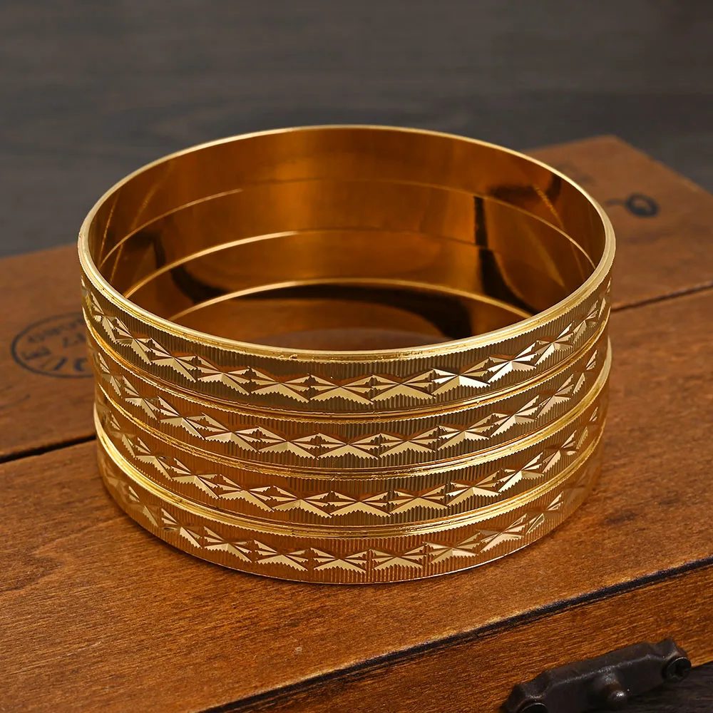 18K 65MM Inner Gold Plated Cut Flower Bangle Ethiopian Africa Fashion Gold Color For Women African Bride Wedding Jewelry Gifts 2