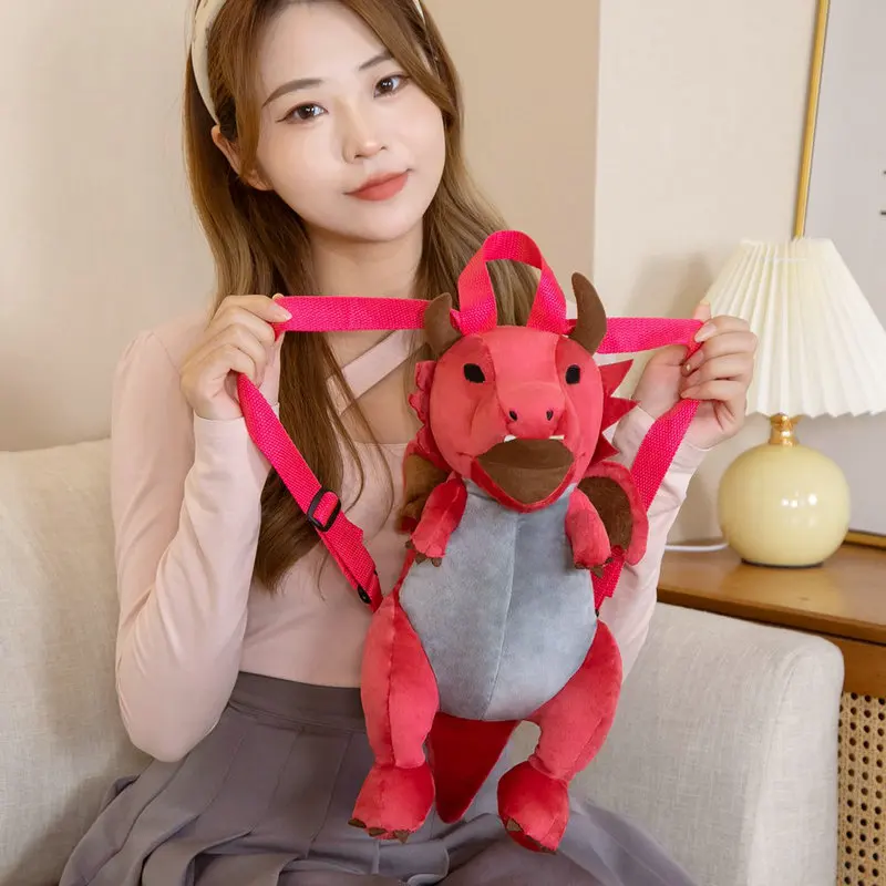 

New Evil Dragon Backpack Plush Toys Flying Dragon Stuffed Animal Kids School Bag for Kids Halloween Xmas Decorative Backpack