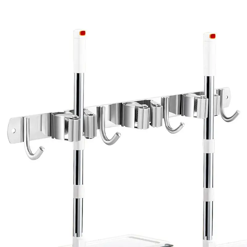 

Настенный держатель для швабры, компактная вешалка для хранения швабры, водонепроницаемая стойка для хранения щетки и метлы, подвесные крючки для труб в ванной комнате, домашние инструменты