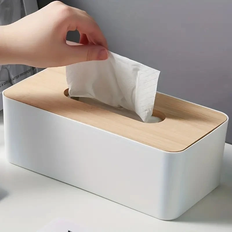 Bamboo Rectangular Tissue Box Cover, Long Tissue Box Cover, Toilet Paper Holder, Desk Bathroom Organizer 5