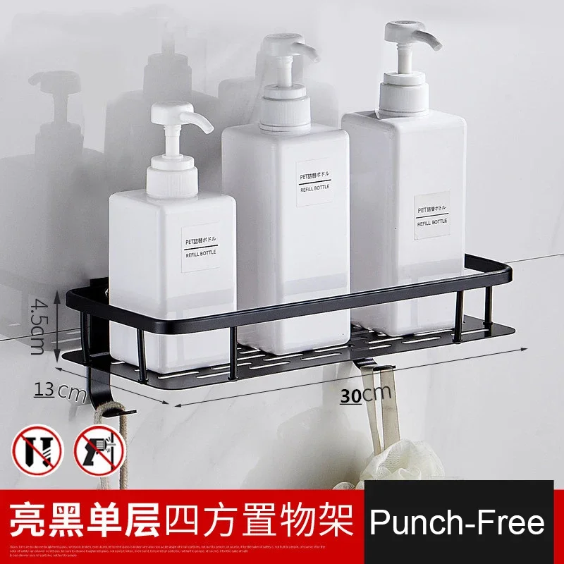 1 Pc Bathroom Corner Shelf With Alloy Shower Rack Hook Towel Bar No Drill Space Aluminum Shower Storage Rack Bathroom Organizer 4