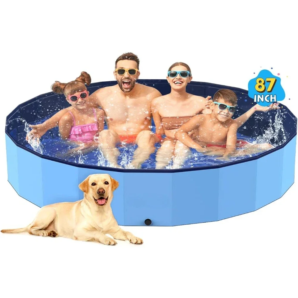 

Swimming Pool for the Jumbo Foldable Dog Pool, 4XL- 87" x 16",Hard Plastic Shell Portable Swimming Pool for Dogs Cats, Blue