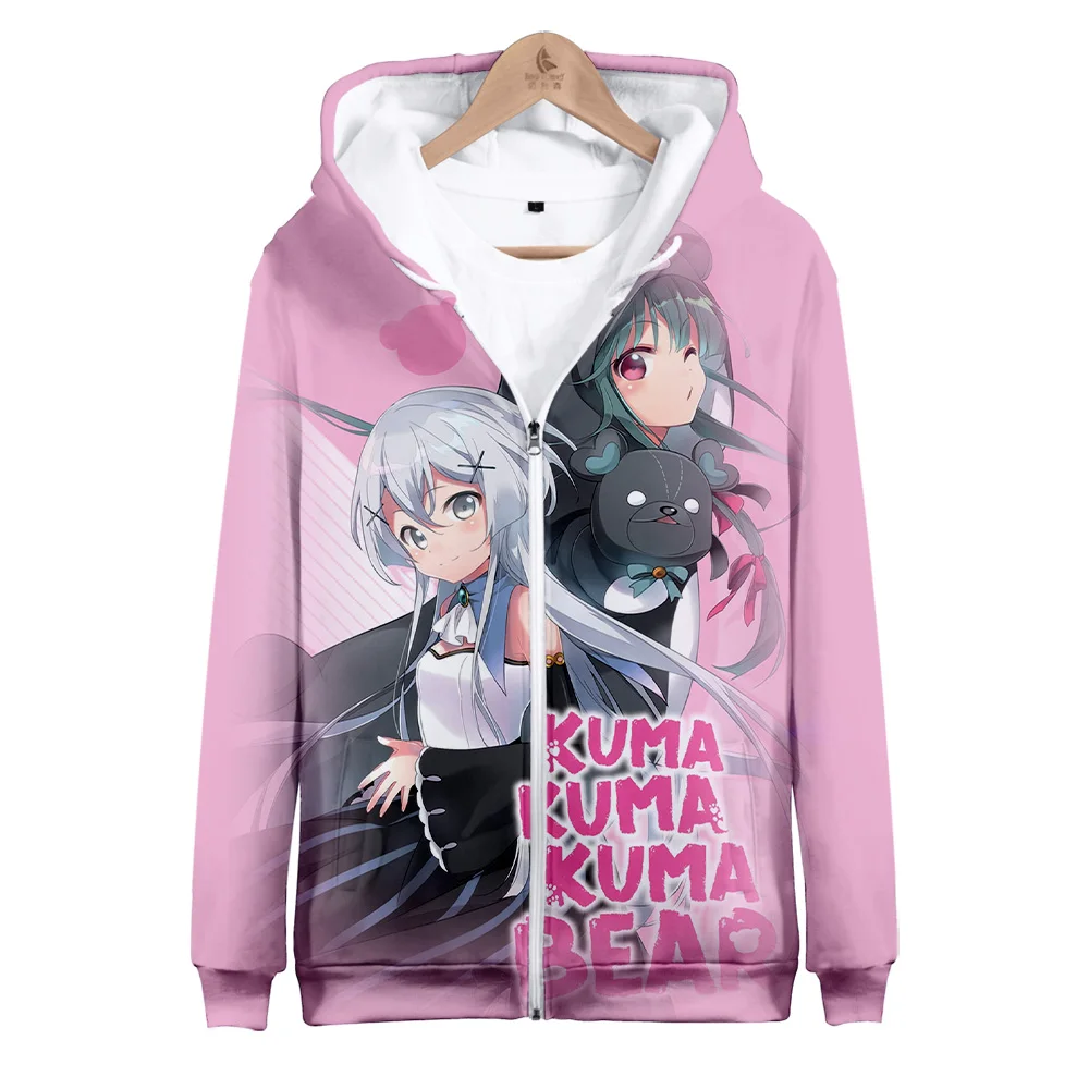 Kuma Kuma Kuma Bear Anime Zipper Hoodies 3D Unisex Fashion Long Sleeve Hooded Sweatshirt Casual Streetwear Zip Up Clothes