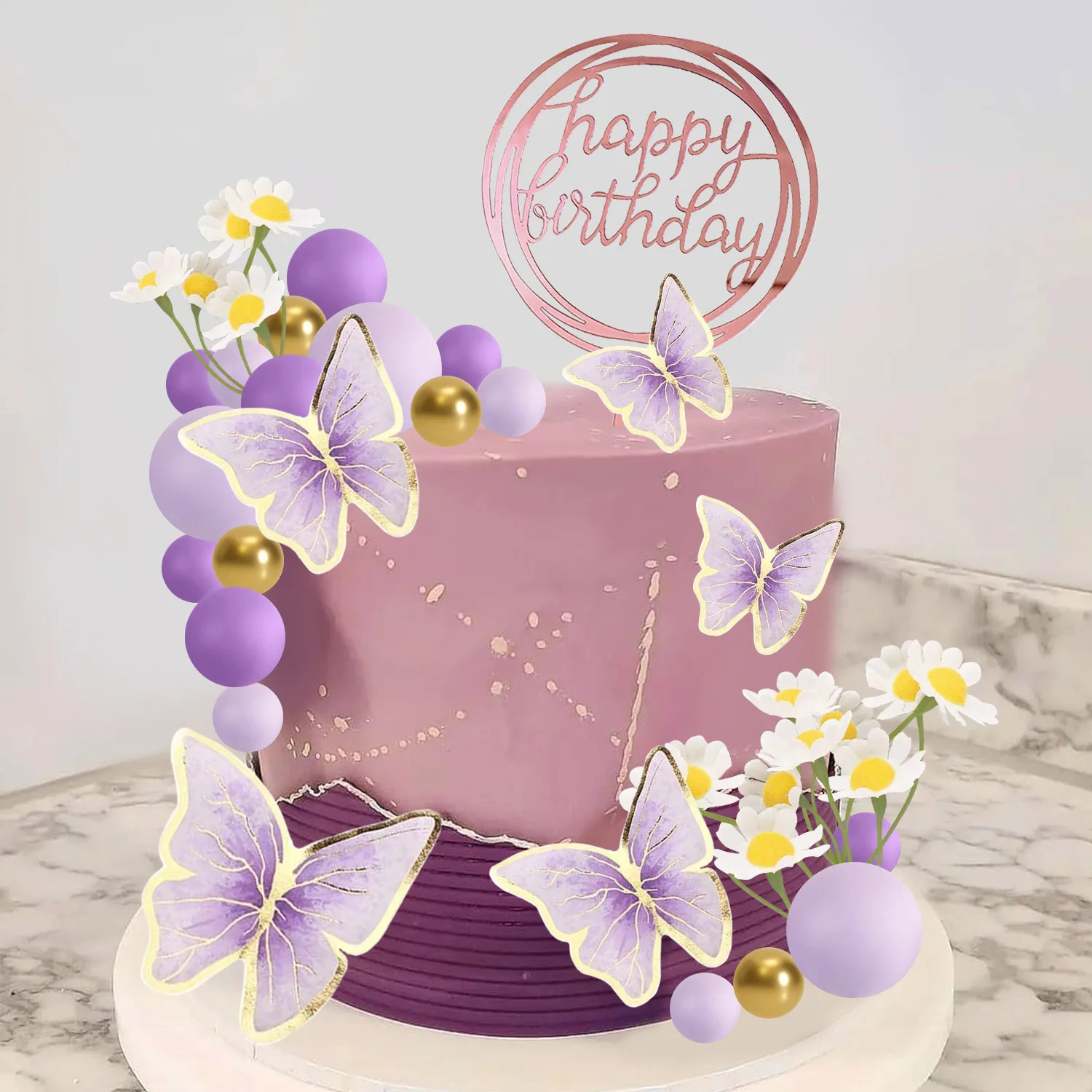 Green Balls Cake Topper Set - 41 Piece Butterfly & Daisy Birthday Decorations