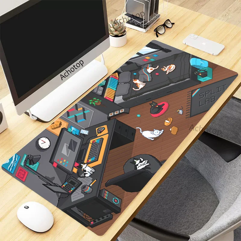 Grande Gaming Mouse Pad para pc Gamer Pixel Cat Borracha Kawaii Mousepad Computer Mause Mat Tapete Bonito Room Desk Mat Xxl 900×400 mm