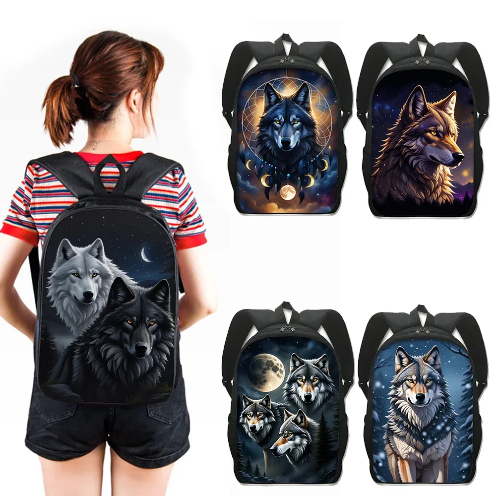 

3D Howling Wolf with Moon Backpack Cool Animal Pattern Print Teenager Boy Girls Bookbag Women Laptop for Travel Men Daypack Gift