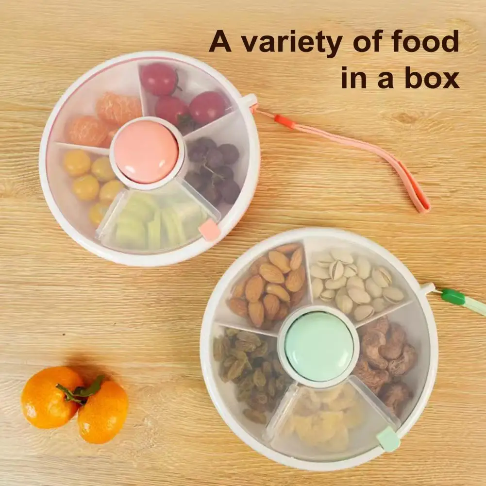 18cm Snack Spinner Container 5 Compartments Snack Box Divided Box With Button Lid Snacker Container For Kitchen Balanced Meals