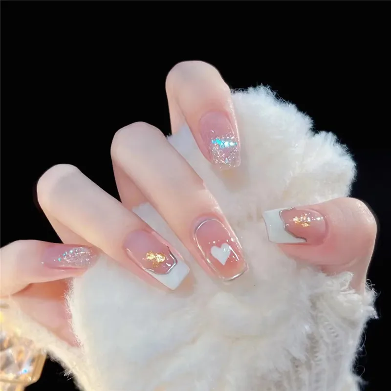 

Short Irregular Korean Love Wearing Nail Sticker with Gentle Temperament False Nail Women Nail Sheet Removable Finished Product