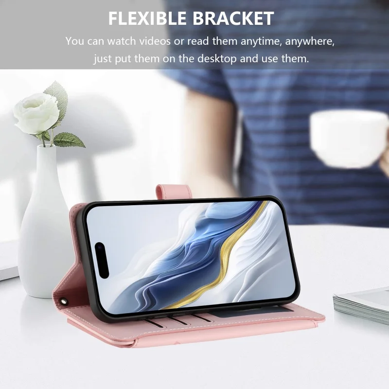 Luxury Leather Phone Wallet Case with Wrist Strap and Card Holder