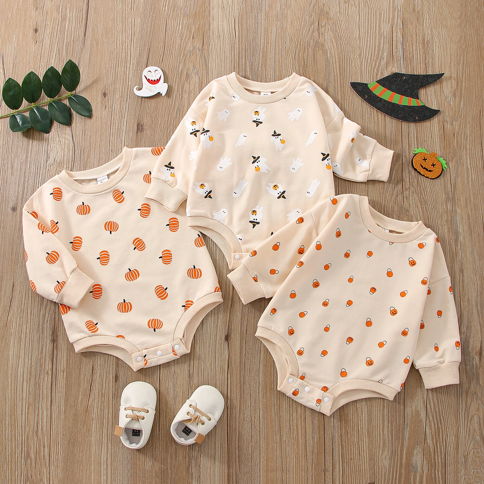 

2022-08-08 Lioraitiin 0-24M Newborn Infant Baby Girl Boy Christmas Halloween Bodysuit Long Sleeve Snow Pumpkin Printed Jumpsuit