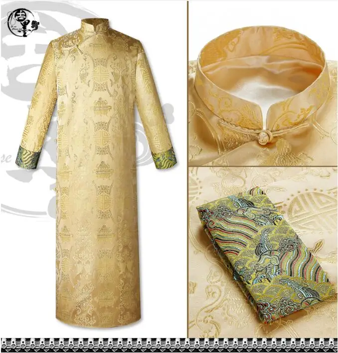Men's Chinese Traditional Robe Long Suit Wedding Long Gown Spring Vintage Stage Tang