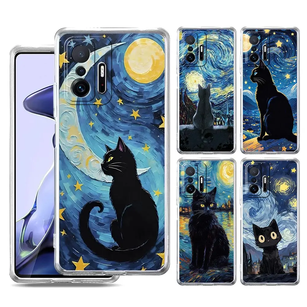 Cat Van Gogh Starry Sky Clear Phone Case Cover
