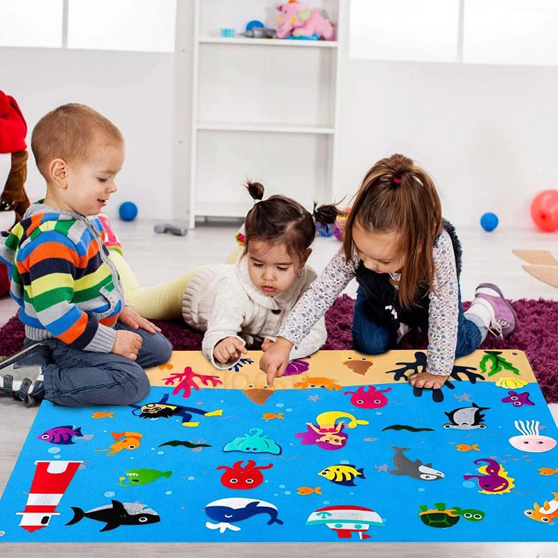 45Pcs/Set Under The Sea Teaching Felt Board Story Marine Animals Shark Mermaid Diver Early Education Birthday Gift for Kids 5