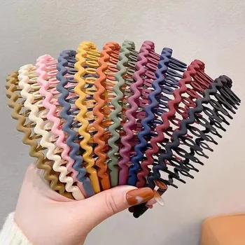 3Pcs Fashion Wave Headbands for Women Solid Color Toothed Non-slip Hair Bands Girl Face Wash Sports Hairbands Hair Accessories