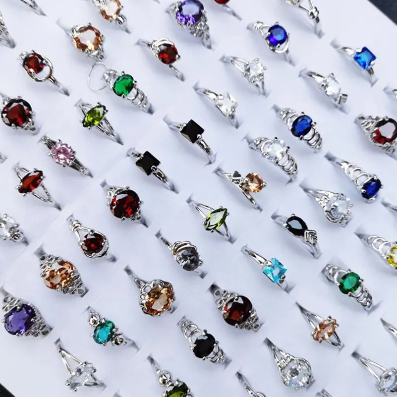 10pcs/Lot Wholesale Crystal Rings Multicolor Cubic Zirconia Engagement