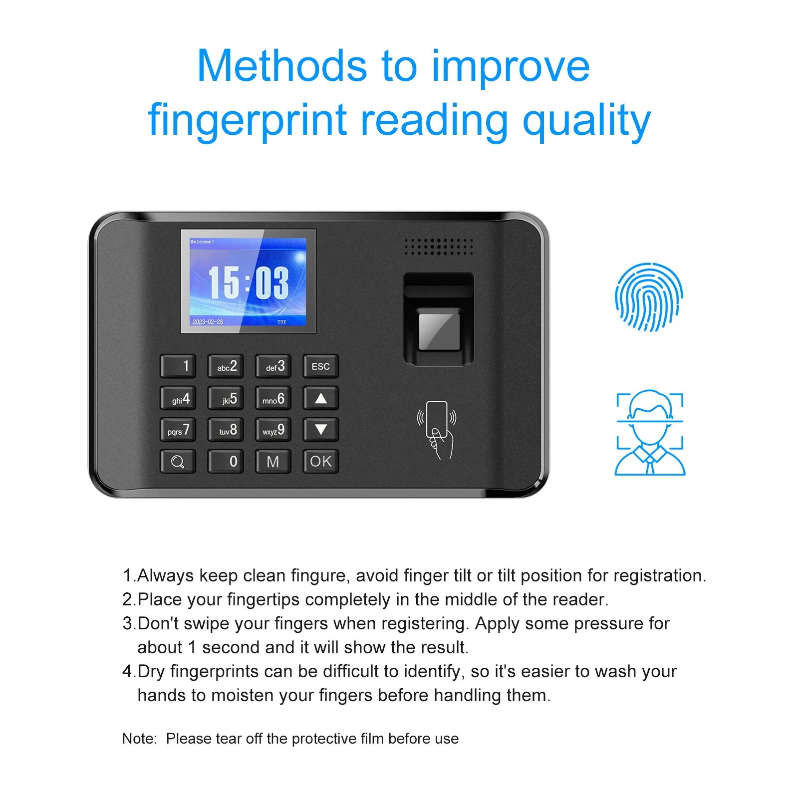 Fingerprint Password Attendance Machine Intelligent Biometric Time Clock Employee Checking-in Recorder 2.4 inch LCD Screen Voice