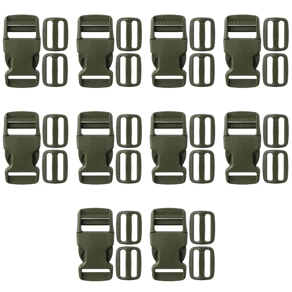 

10Set Army Green Buckles Straps Set DIY Craft Plastic 25mm Snap Clasp Replacement Slide Clip Set for Backpack