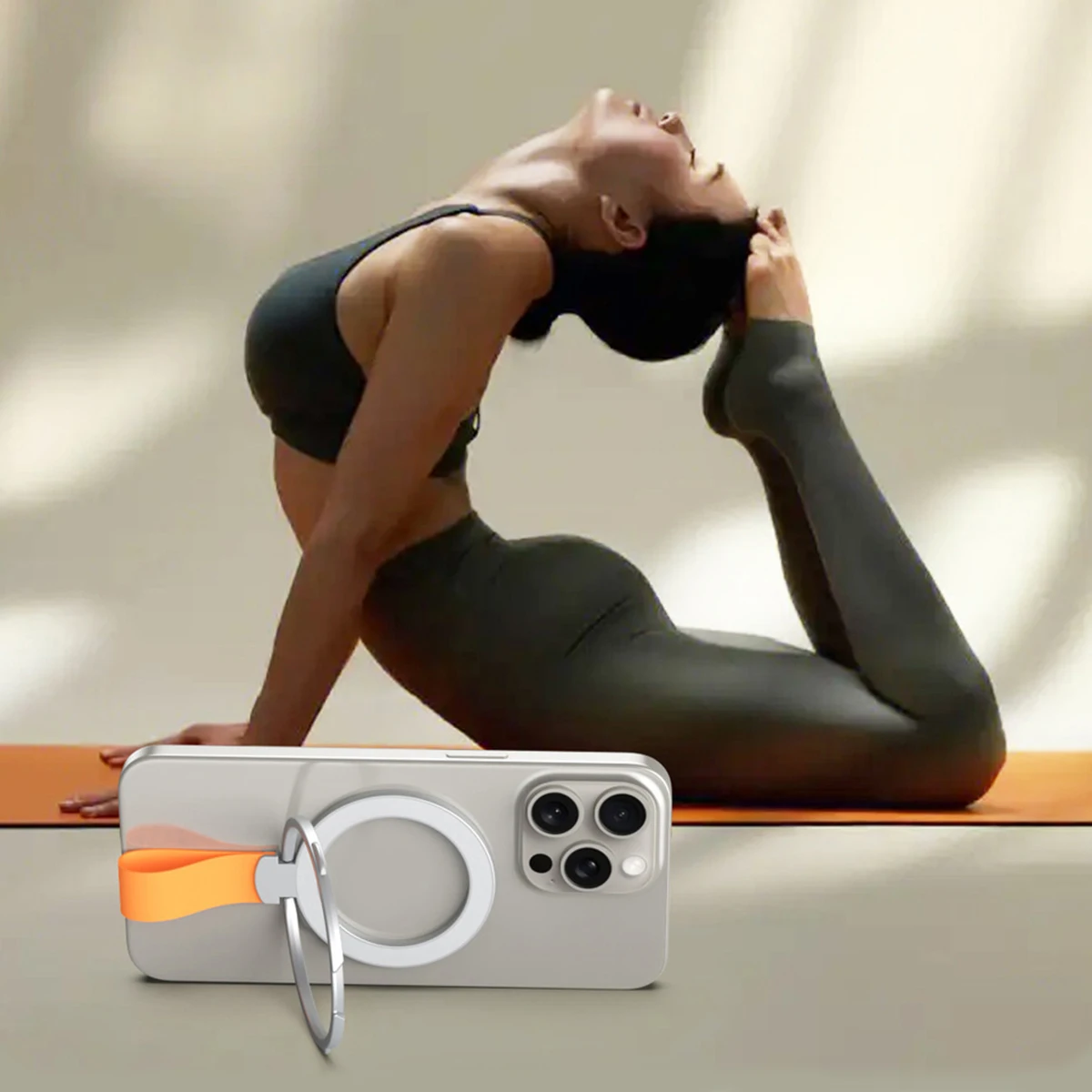 For MagSafe Magnetic Ring Phone Holder With Silicone Cord Rotating Kickstand For IPhone 16 15 Series Desktop Alloy Buckle Stand