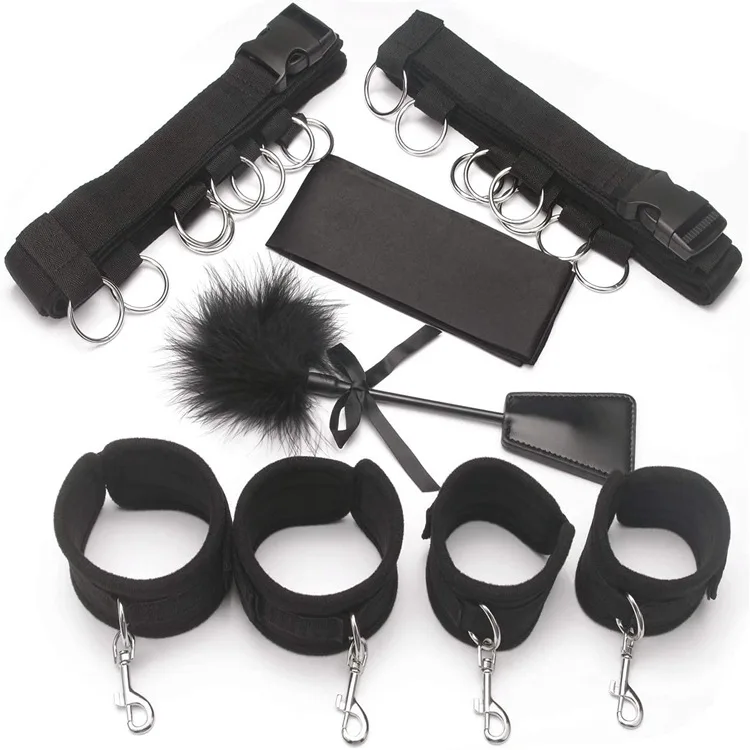 Sex Bondage BDSM Kit Bed Restraints Set Sex Toys with Hand Cuffs Ankle Cuff Bondage Collection & Blindfold & Tickler Included