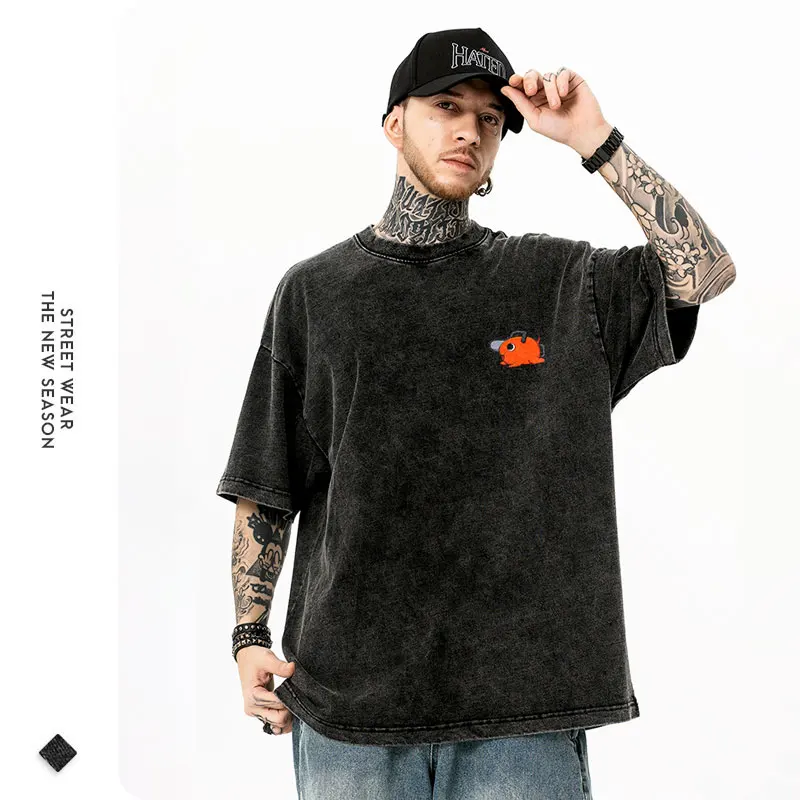 Oversized Vintage Washed Anime Chainsaw Graphic T-Shirt