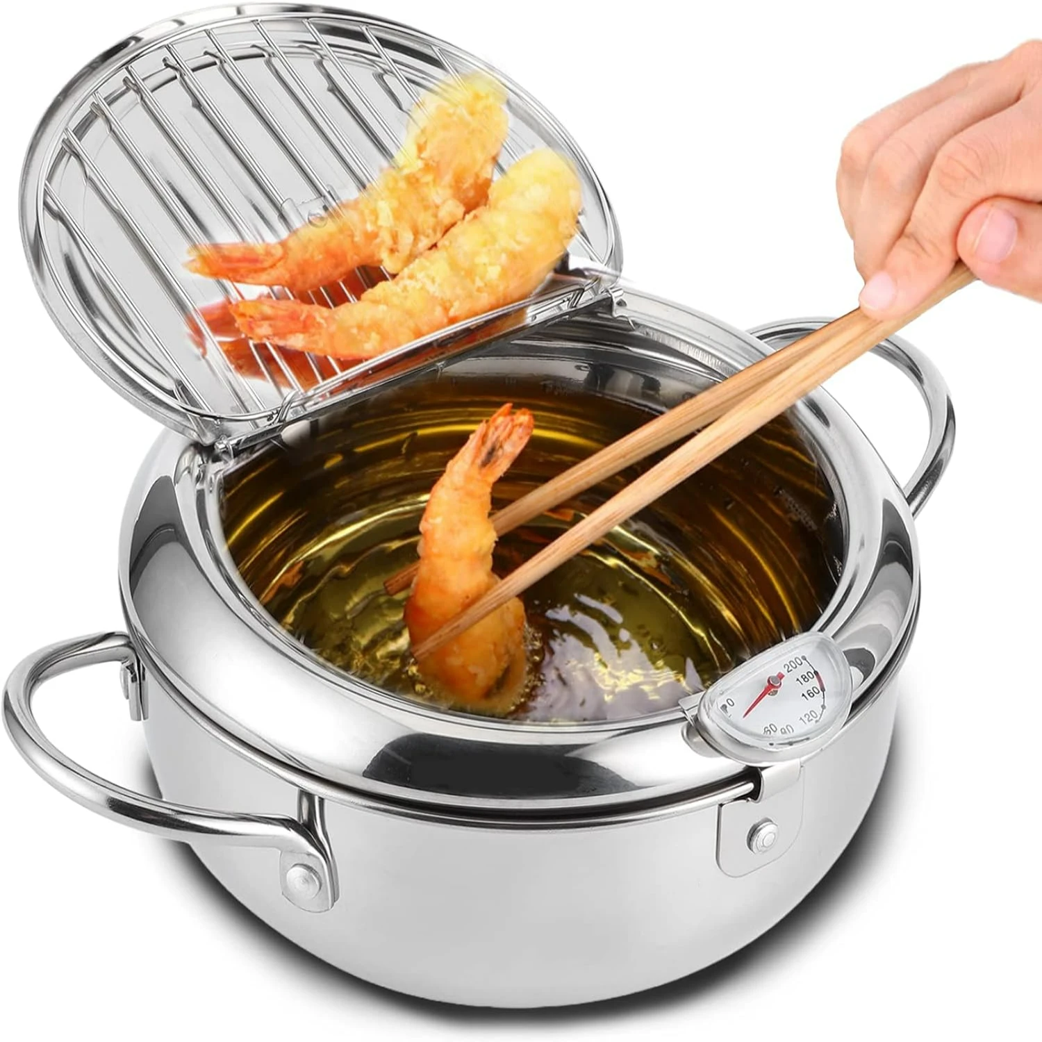 Small Convenient Stainless Steel Deep Fryer Pot with Accurate Thermometer and Oil Drip Drainer Rack: Ideal Choice for Perfectly