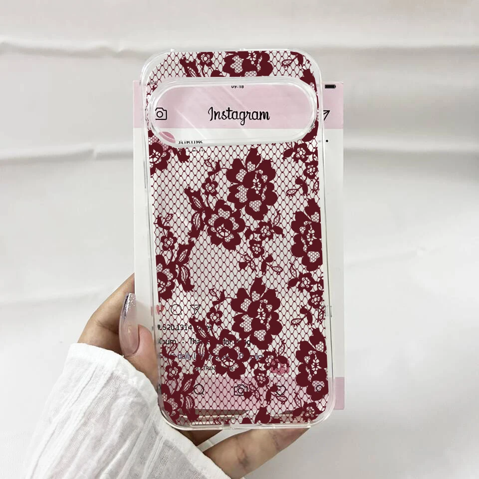 Elegant Black Lace Floral Pattern Clear Soft TPU Protective Phone Case