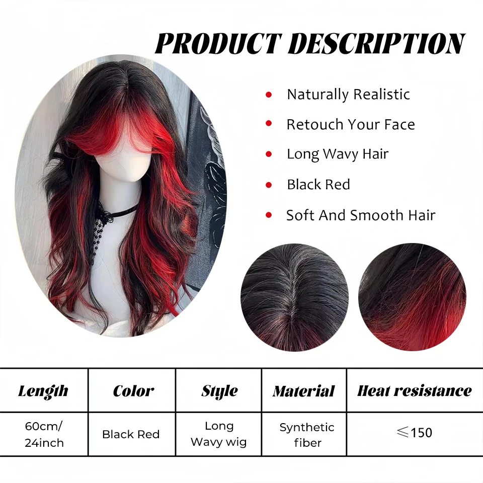 Synthetic Black Red Highlight Wig for Women