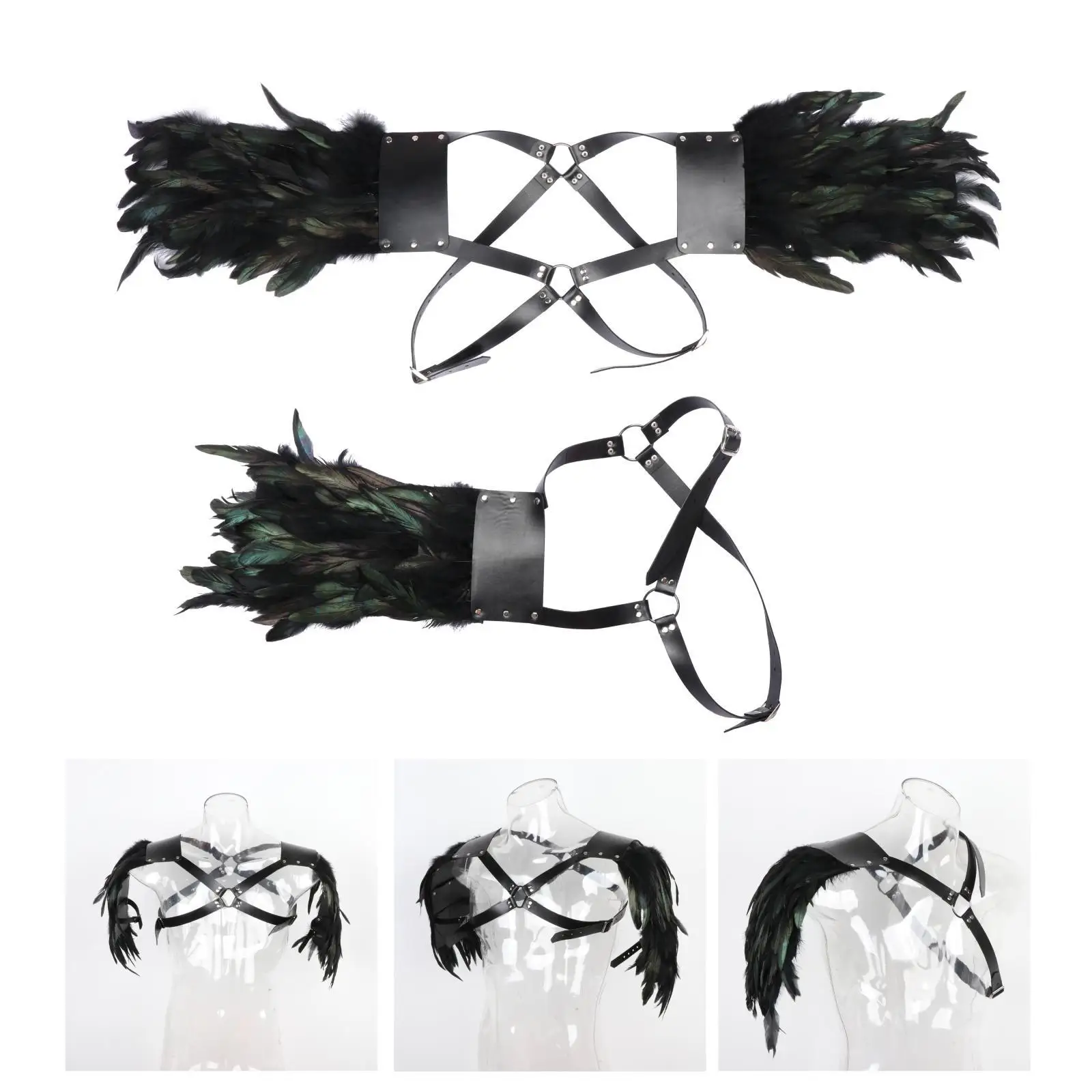 

Steampunk Body Chest Harness PU Leather Shoulder Armors for Men Dress up