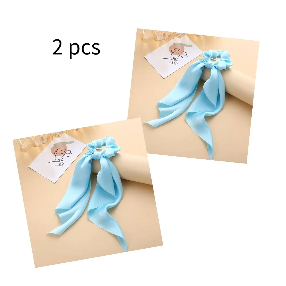 Fashion Bow Streamers Elastic Hair Bands Scrunchies Solid Color Silky Satin Knotted Hair Ties Women Girls Hair Accessories hair clip ins Hair Accessories