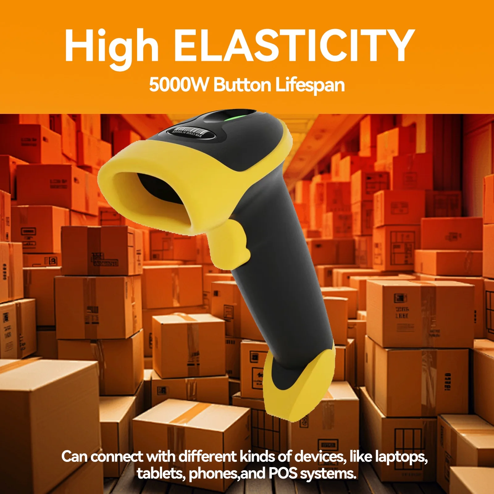 New Wireless 1D 2D Barcode Scanner Wired Wireless Bluetooth QR Bar Code Reader Omni-directional Scanning For Supermarket Logisti