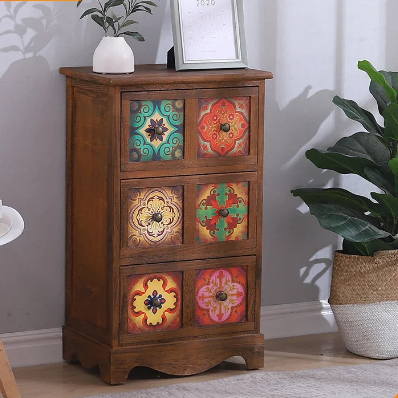 Multi-storey Locker Living Room Retro Storage Cabinet American Bedside Table Bedroom Wide Cabinet Nightstand Home Furniture