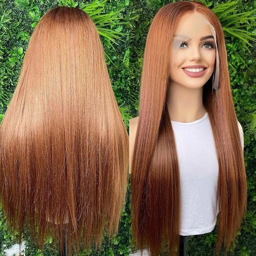 

Preplucked 26 Inch Long 180%Density Glueless Brown Silky Straight Lace Front Wig With BabyHair Heat Temperature Daily Wig