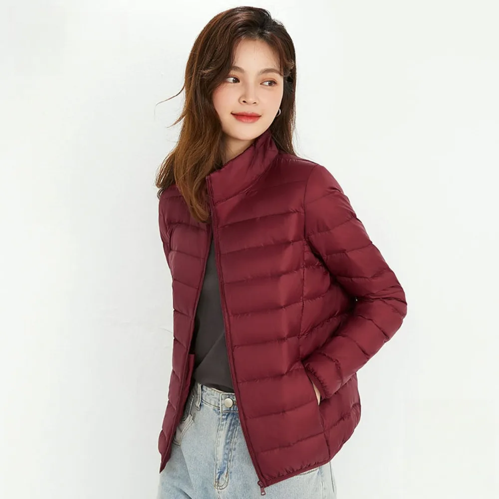 Lightweight Down Jacket Women 2023 Autumn Winter Slim Stand Collar Warm Puffer Jackets 90% White Duck Down Coat Woman Outerwear 90% white duck down parkas warm winter jackets ultra light down jacket women stand collar puffer coat solid color outerwear 2021