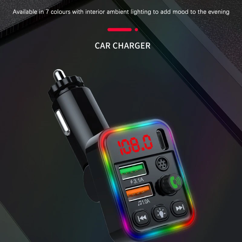 Car Bluetooth Audio Adapter FM Transmitter Car MP3 Player Type-C PD USB Quick Charger Handsfree Calling