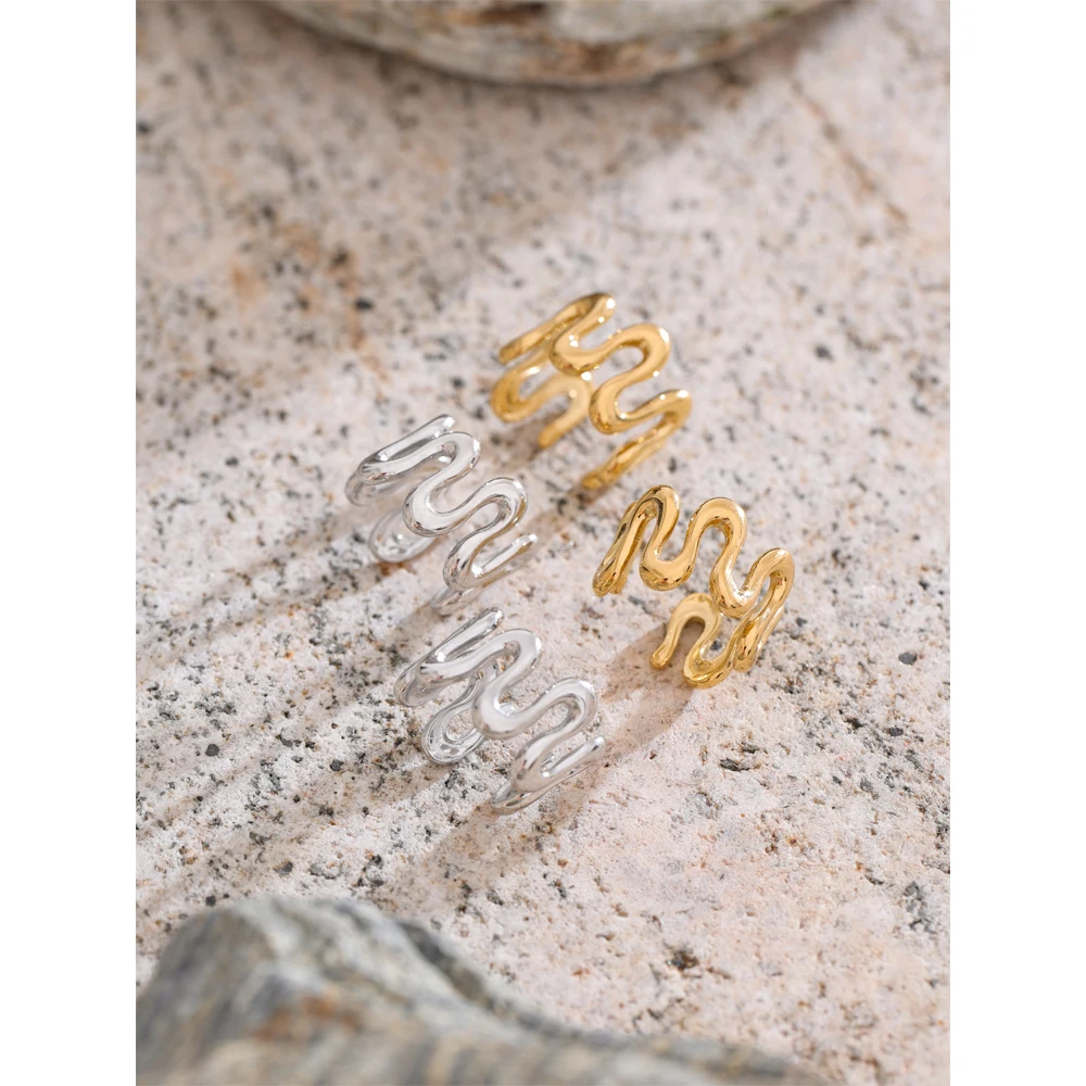 Yhpup Stainless Steel Irregular Adjustable Ear Bone Clip Earrings
