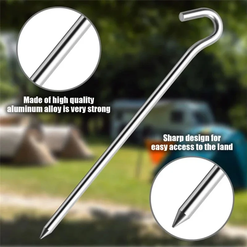 Aluminum Tent Stakes Pegs with Hooks 10pcs Outdoor Travel Camping Tarp Stakes Ground Hard and Light Tent Peg Awning tent pegs