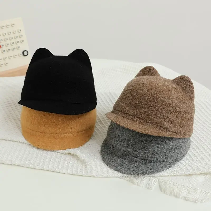 Kids Boys Girls Ears Caps 2024 New Fashion Children Cat's Ears Hat Autumn Winter Baseball Caps Horsemanship Hat For 2-6Y 2