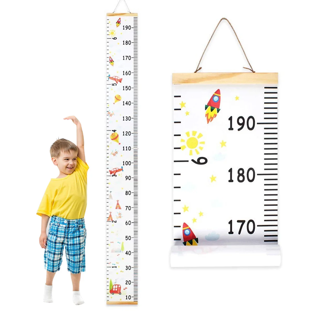Children Height Measuring Rulers Removable Roll Up Height Measure Chart with Frame Decorative Wall Hanging Baby Growth Chart