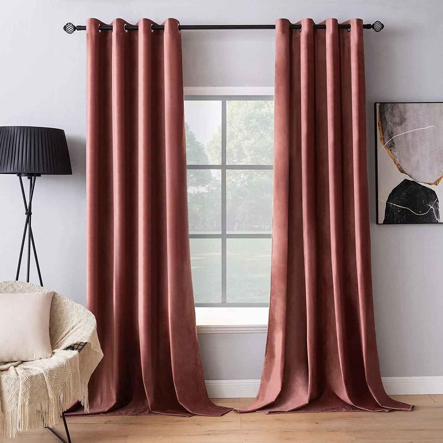 

Elegant Velvet Curtains Dusty Rose Pink Grommet Curtains Thermal Insulated Soundproof Blackout Drapes for Girls Room