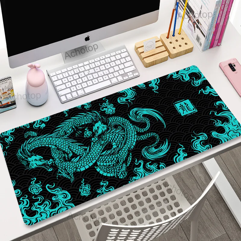 Chinese Dragon Art Gaming Mouse Pad - Large Pink & White XXL Desk Mat (100x55cm)