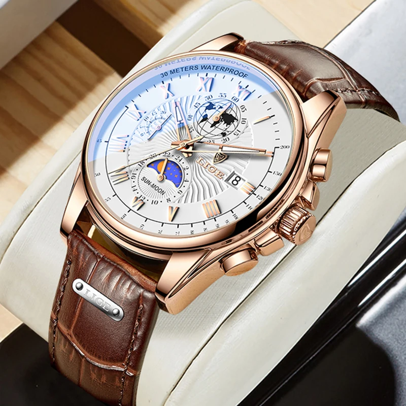 Lige Orologi In Pelle Per Uomo Top Brand Luxury Men Watch Business Impermeabile Sport Cronografo Al Quarzo Orologio Da Polso Montre Homme