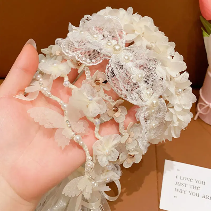 Spitze Prinzessin Kinder Haarbänder Süße Blume Schmetterling Mädchen Fee Haar Hoops Hochzeit Party Kinder Kopfbedeckungen Kinder Haar Zubehör – Detail 6