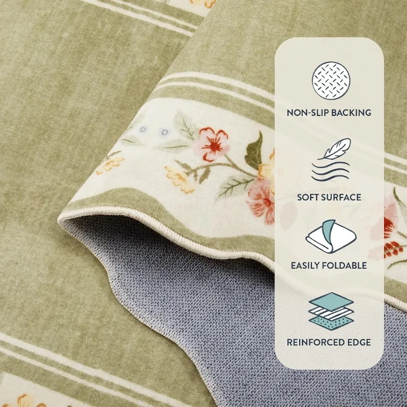 Green Irregular Living Room Carpet Retro Floral Print Bedroom Rug Light Luxury Art Machine Washable Coffee Table Mat Alfombra 러그