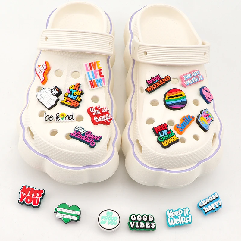 

1Pc Croc Shoe Charms English Alphabet Design PVC Inspirational Letters Slippers Shoe Buckles Clog DIY Bands Jibz Clog Decoration