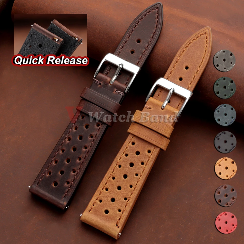 Vintage Racing Quick Release Breathable Watch Straps, Porous Design, Multiple Sizes Available